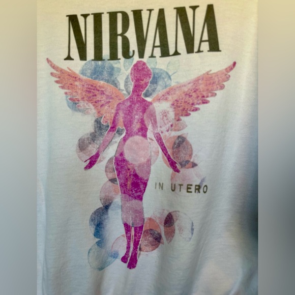 Nirvana White Sweatshirt with Grey Letters Pink and Blue Size Small - Picture 8 of 10